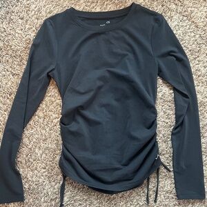 GapFit womens brushed tech jersey long sleeve black ruched athletic top size XS